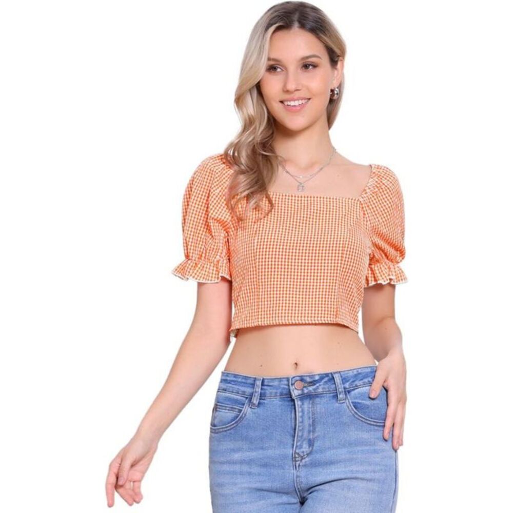 Allegra K Womens Gingham Shell Blouse, NWT